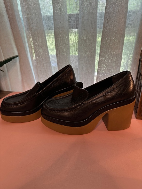 Zodiac Black Leather Platform Loafers with Brown Block Heel - Picture 10 of 10